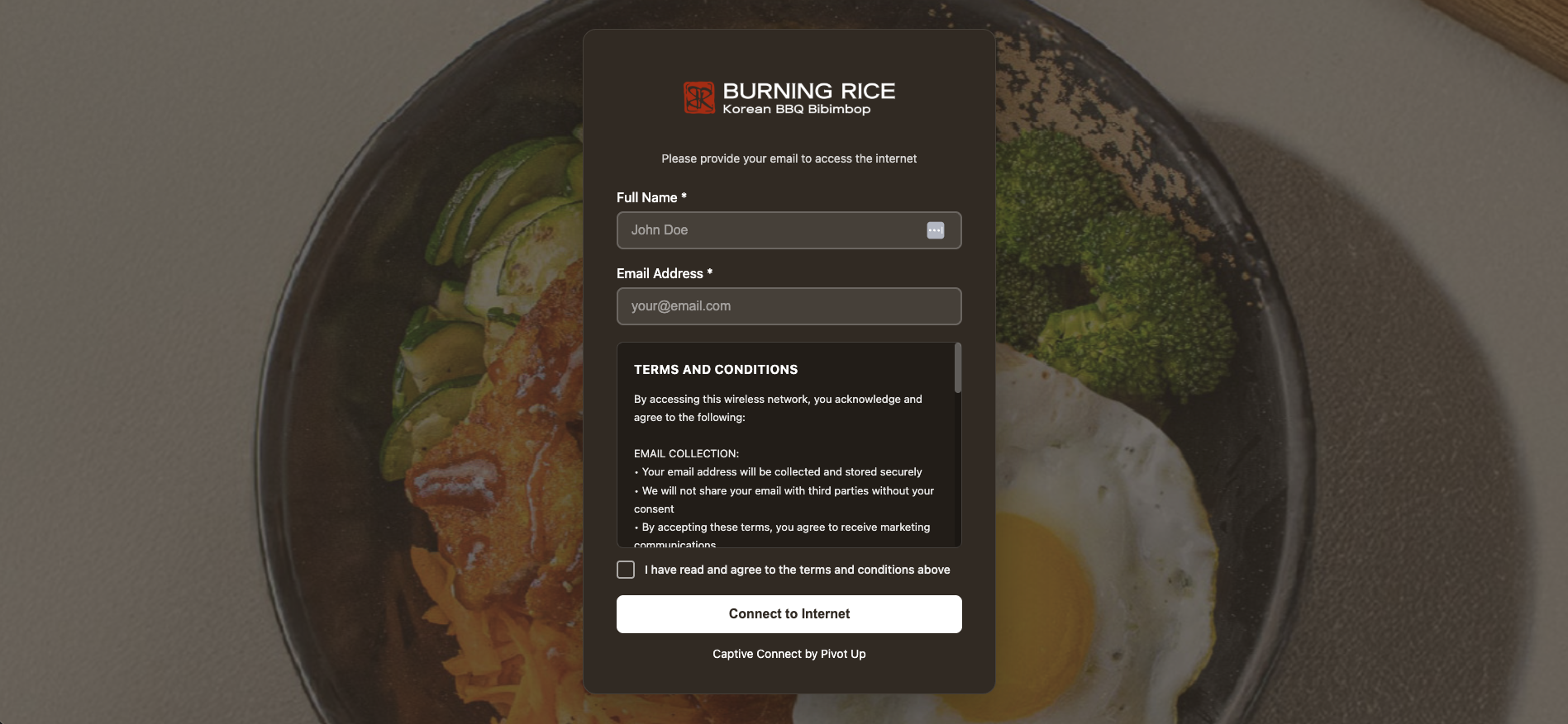 Restaurant portal example screen one